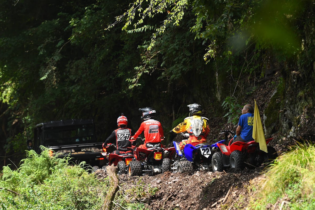 林間コースを進むATVと四輪オフロード車